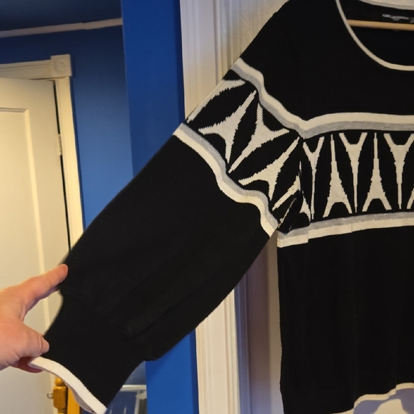 Karl Lagerfeld Black and Cream Geometric Sweater - Picture 3 of 4